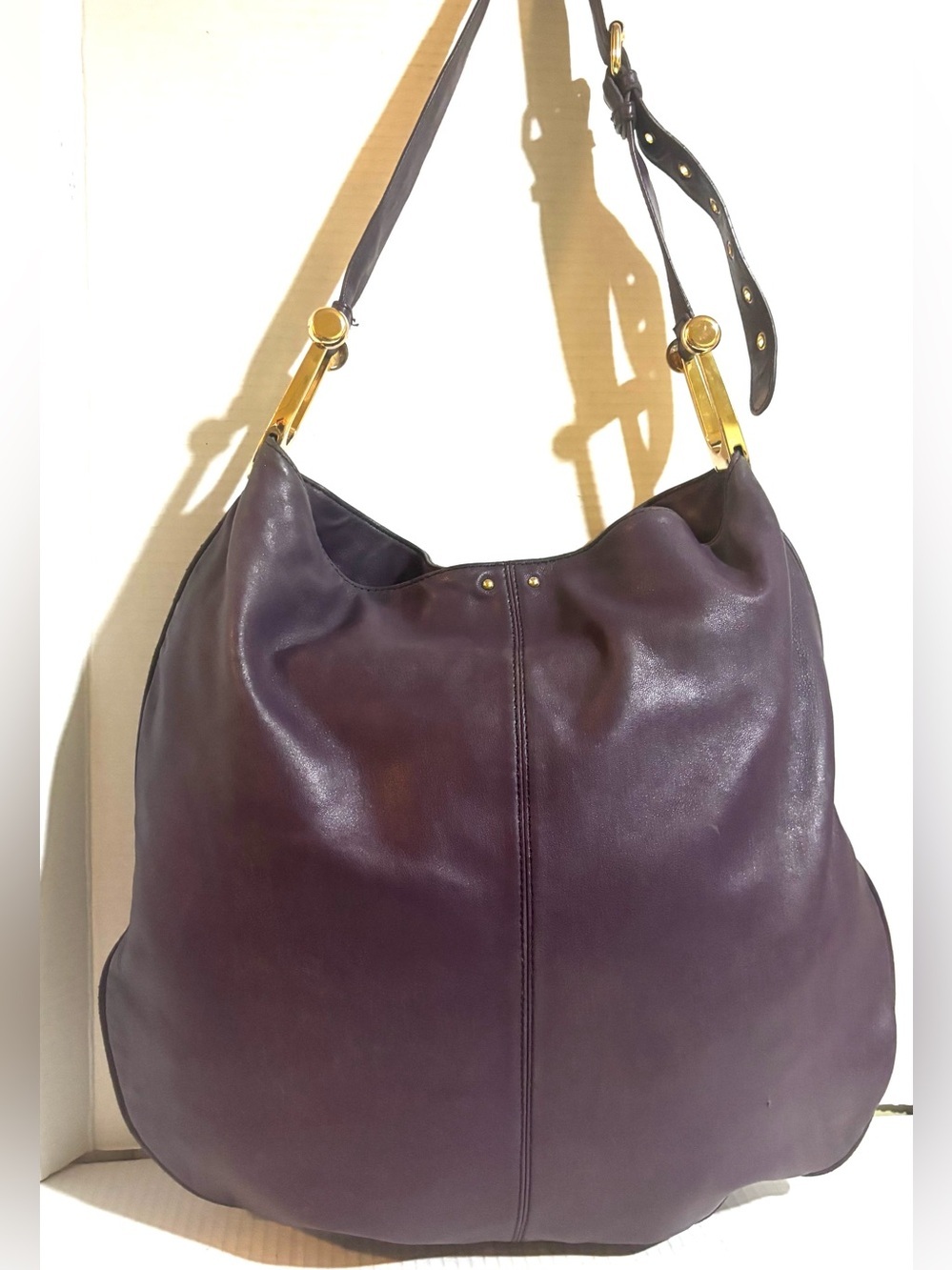 Plum Leather Hobo Shoulder Bag - Elegant Everyday Carry